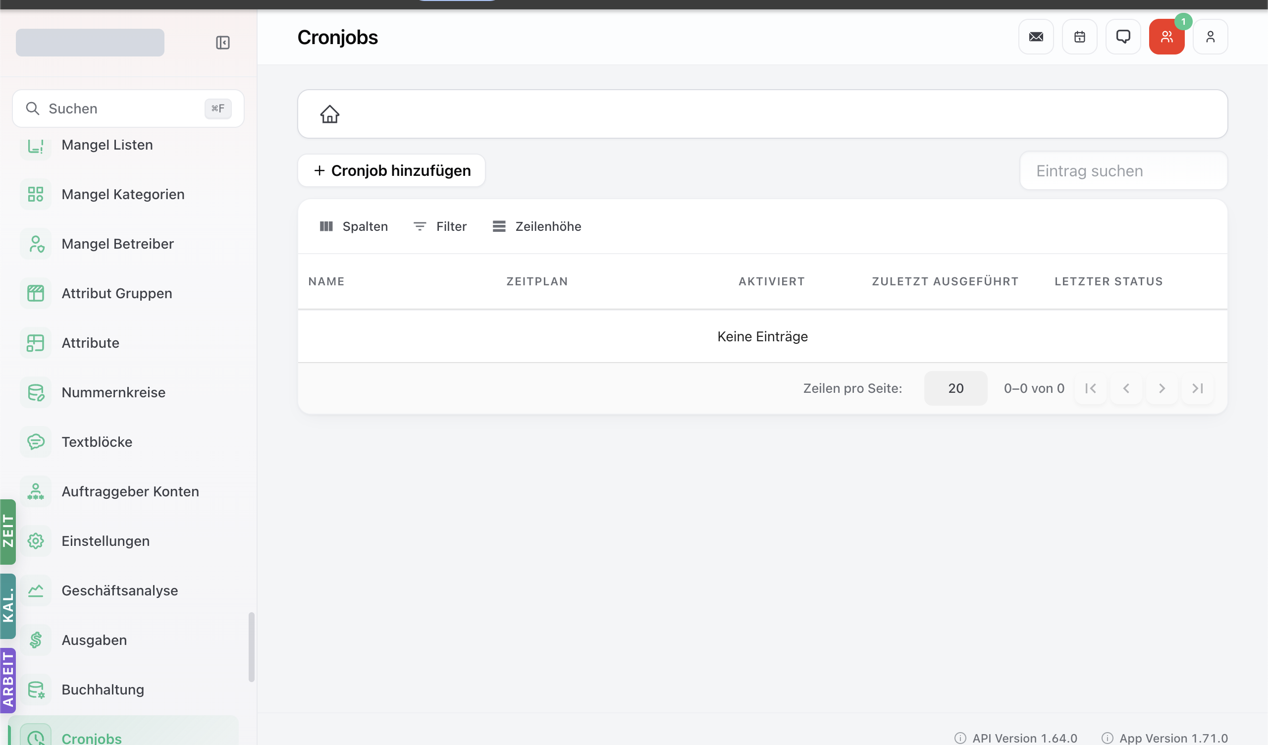 Cron-Jobs-Modul mit Tabelle der geplanten Hintergrund-Jobs.