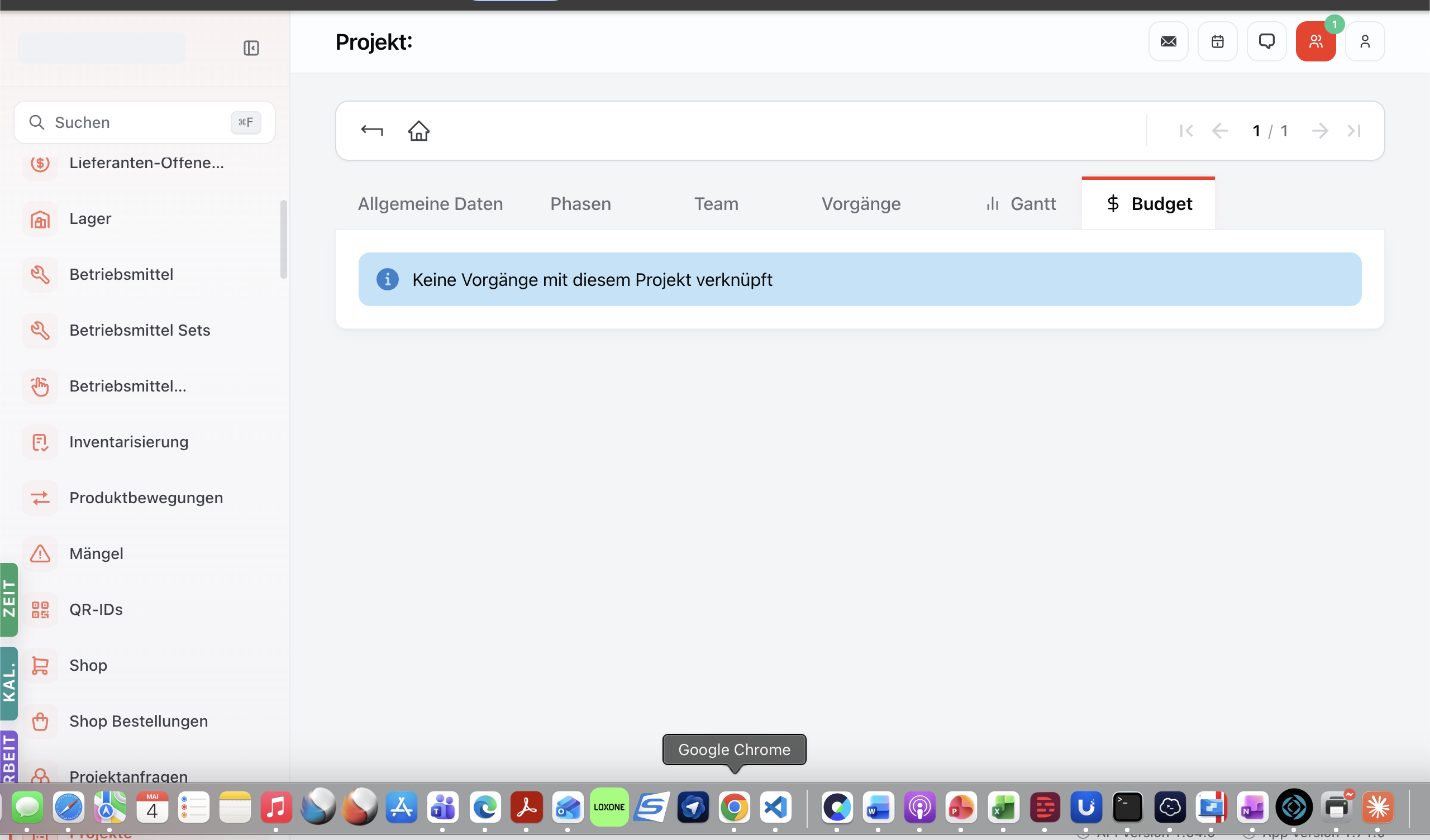 Projekt-Detail Tab Budget — Soll/Ist-Vergleich mit Ampel-Status.