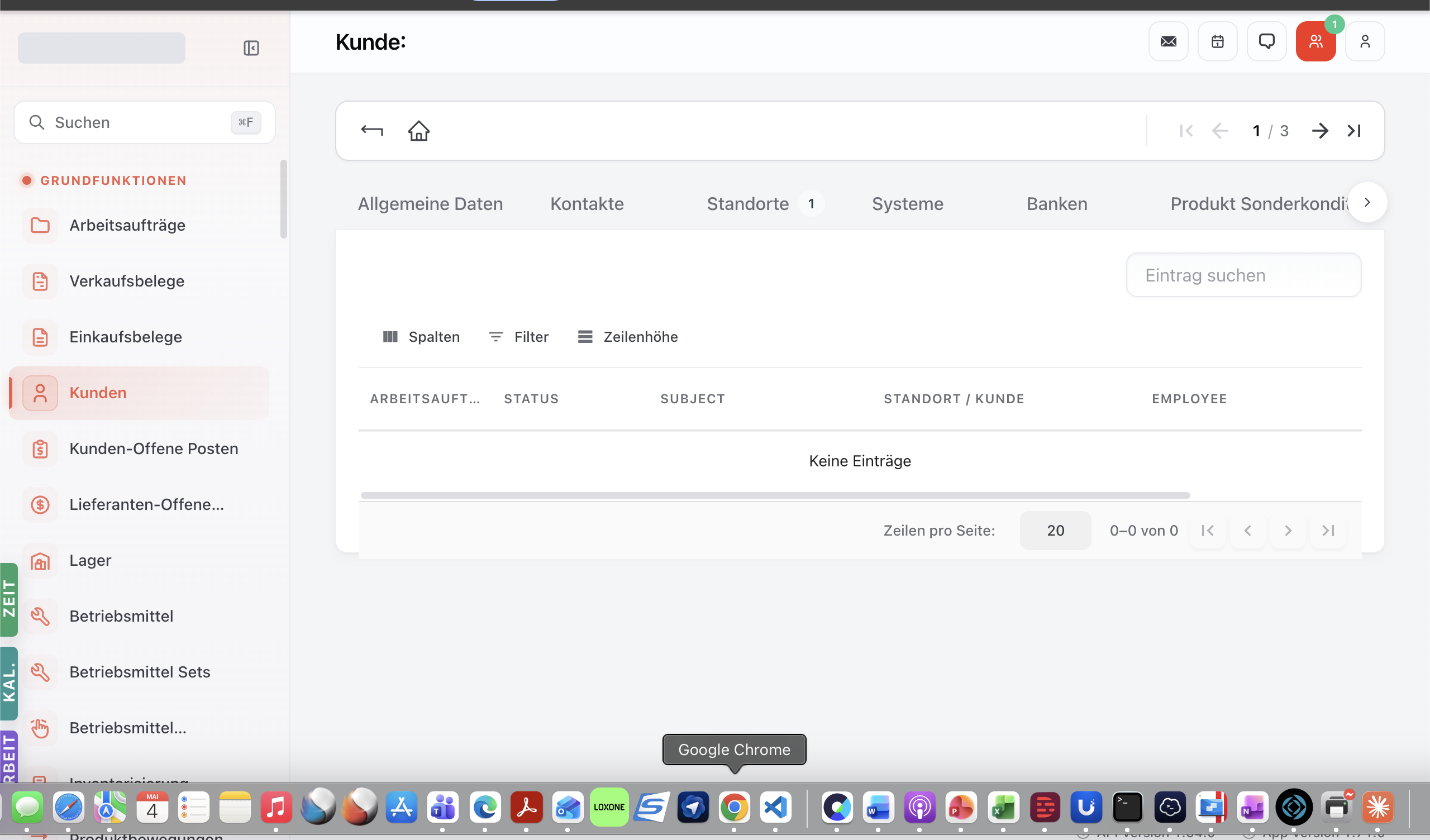 Customer-Detail Tab Aufträge — alle Workorders zu diesem Kunden.