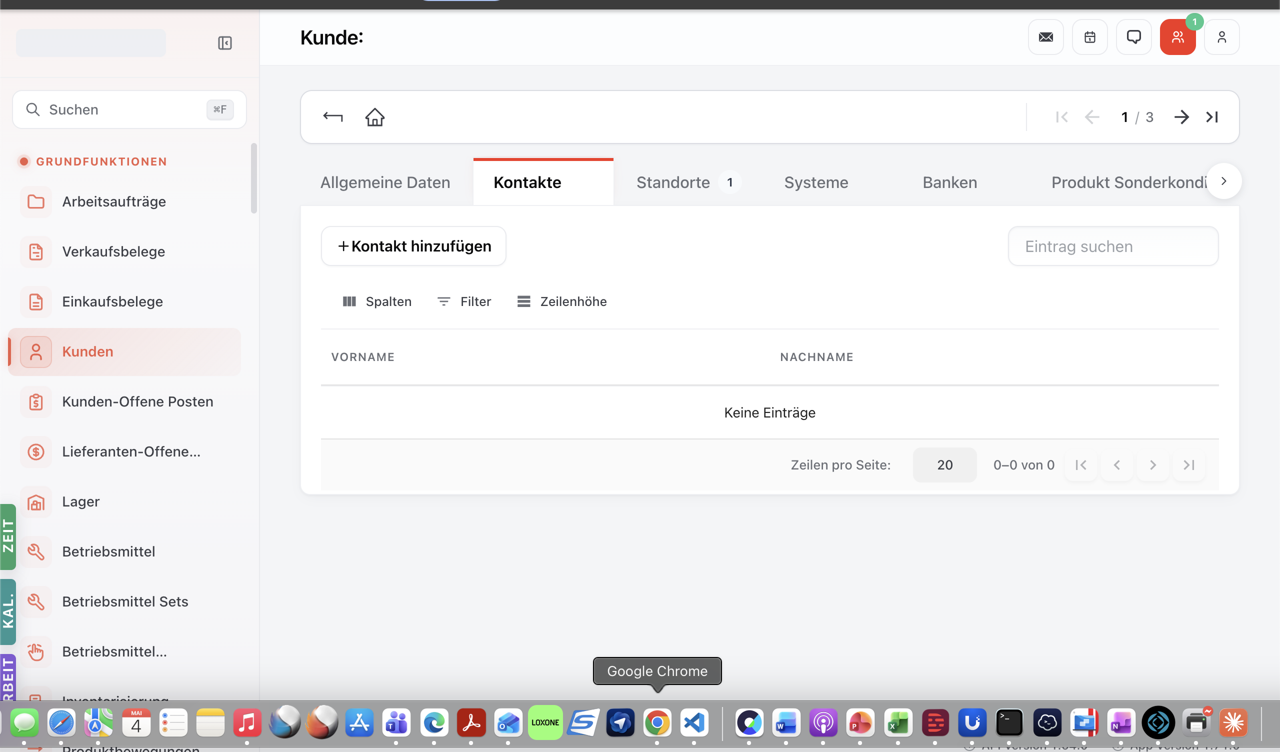 Customer-Detail Tab Kontakte — Liste der Ansprechpartner.