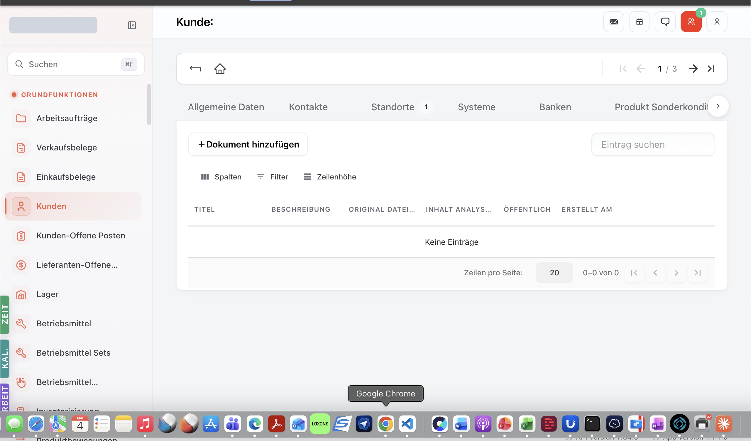 Customer-Detail Tab Dokumente — alle hochgeladenen Dokumente zum Kunden.