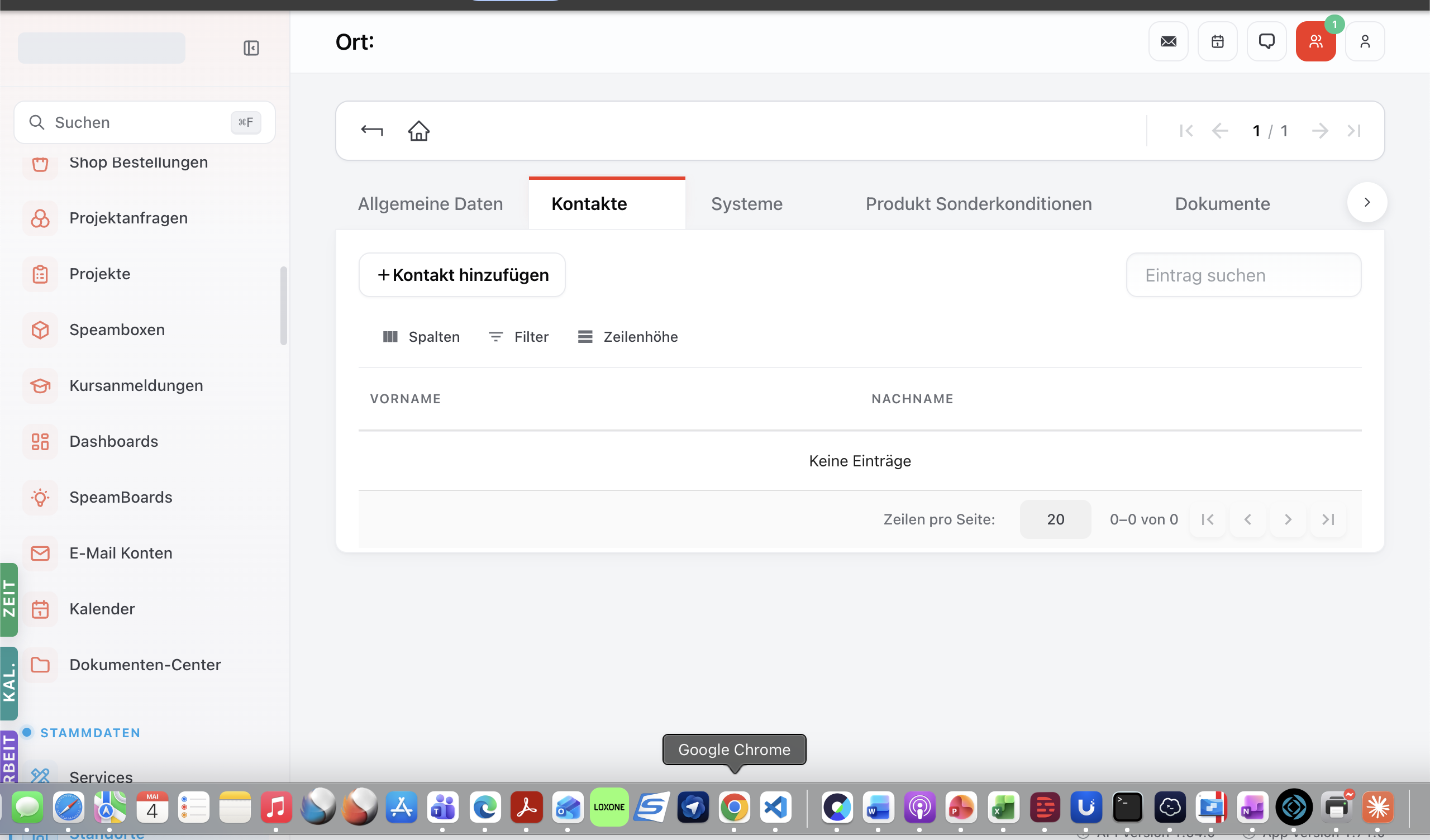 Standort-Detail Tab Kontakte — Ansprechpartner pro Standort.