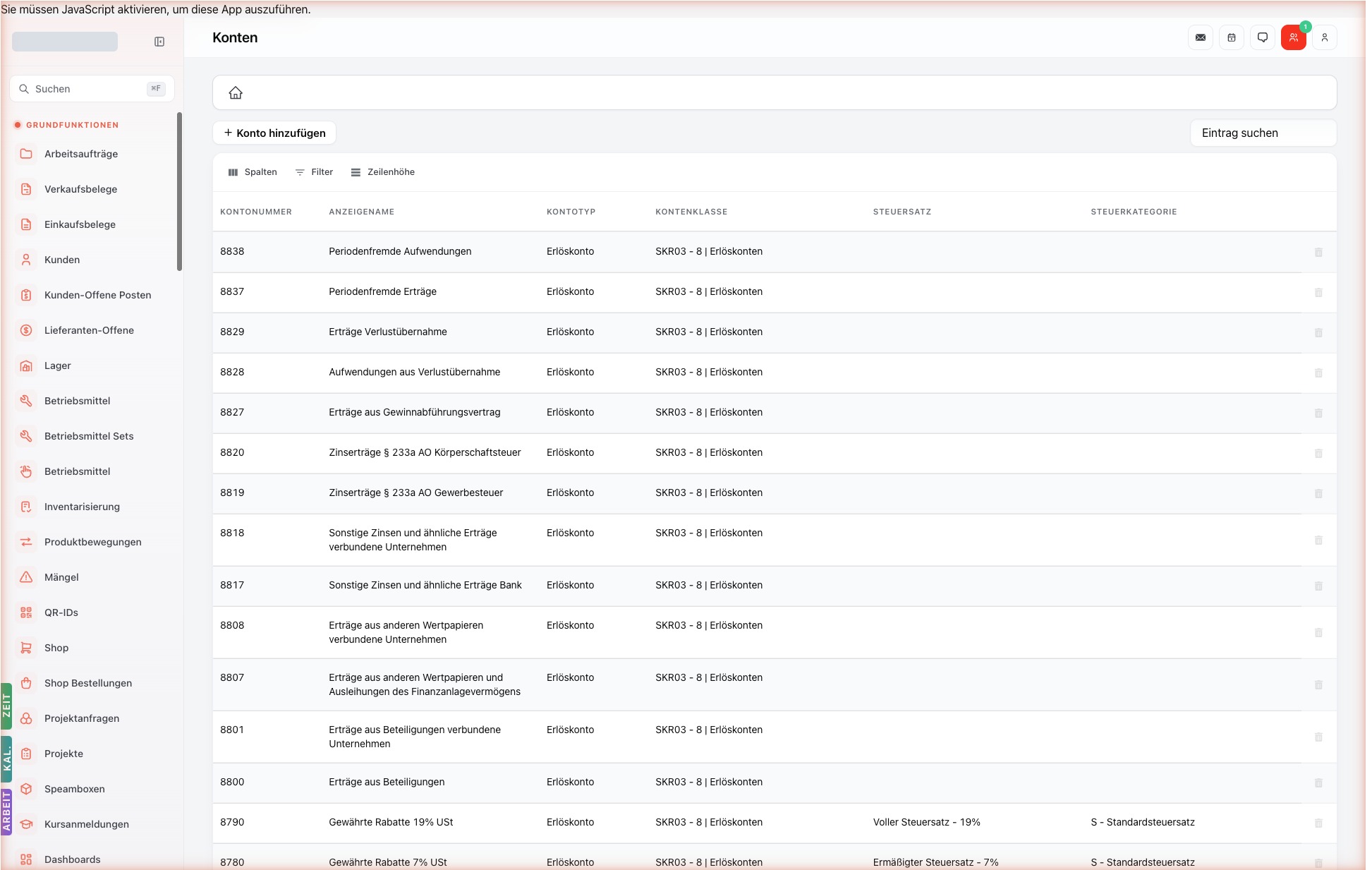 Listenansicht — accounts