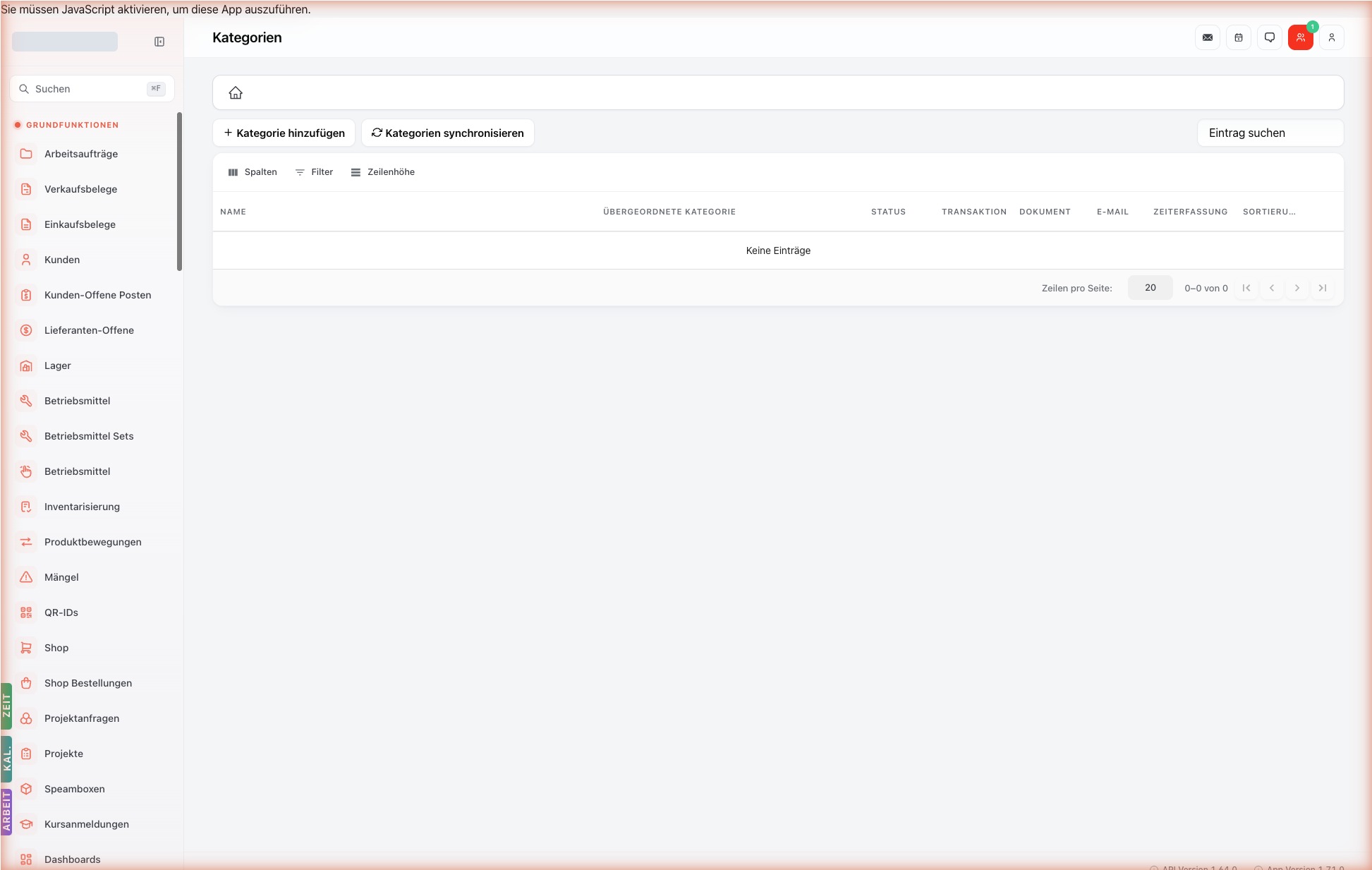 Listenansicht — categories