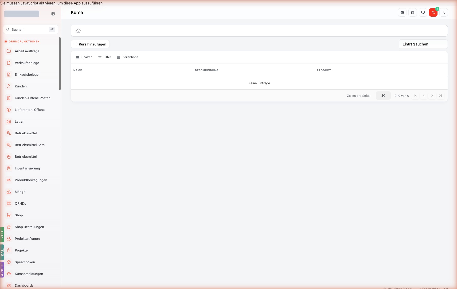 Listenansicht — courses