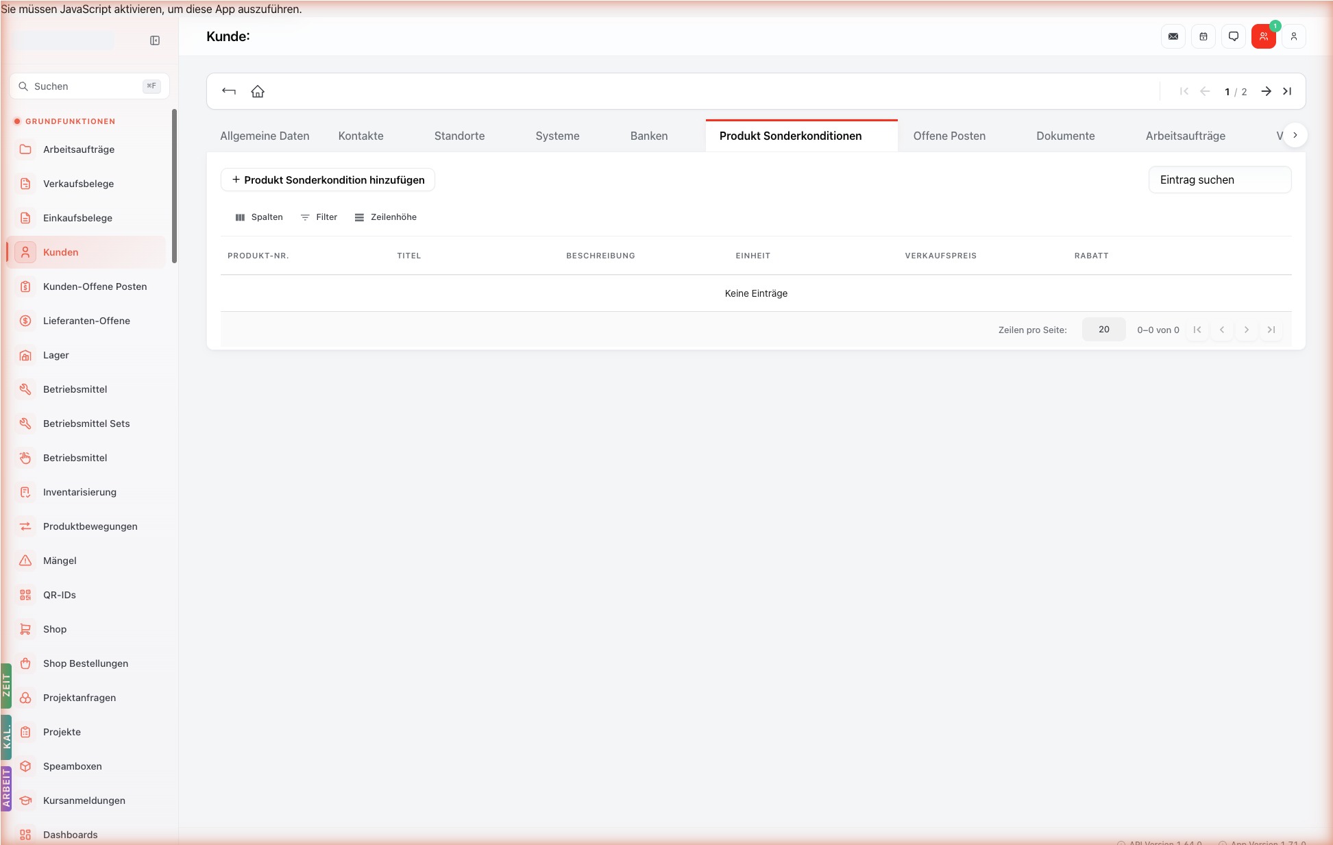 Listenansicht — customers-product-special-conditions