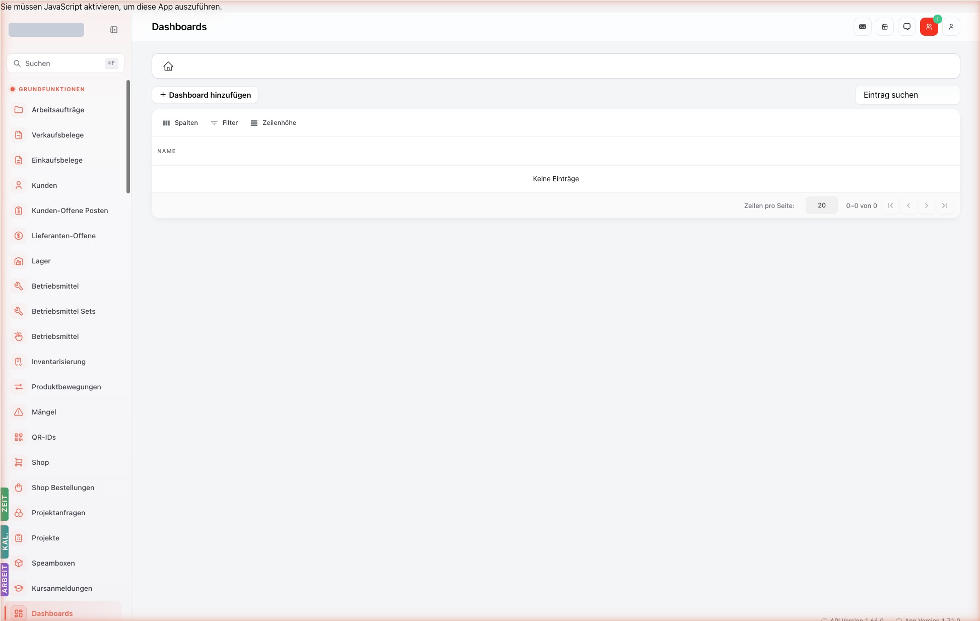 Listenansicht — dashboards