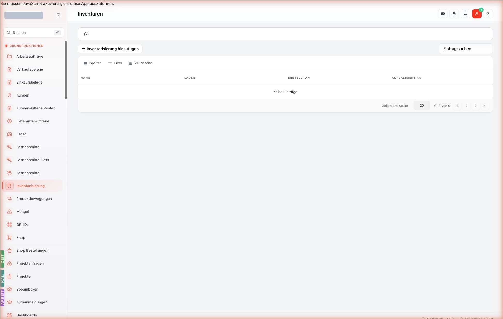 Listenansicht — inventories