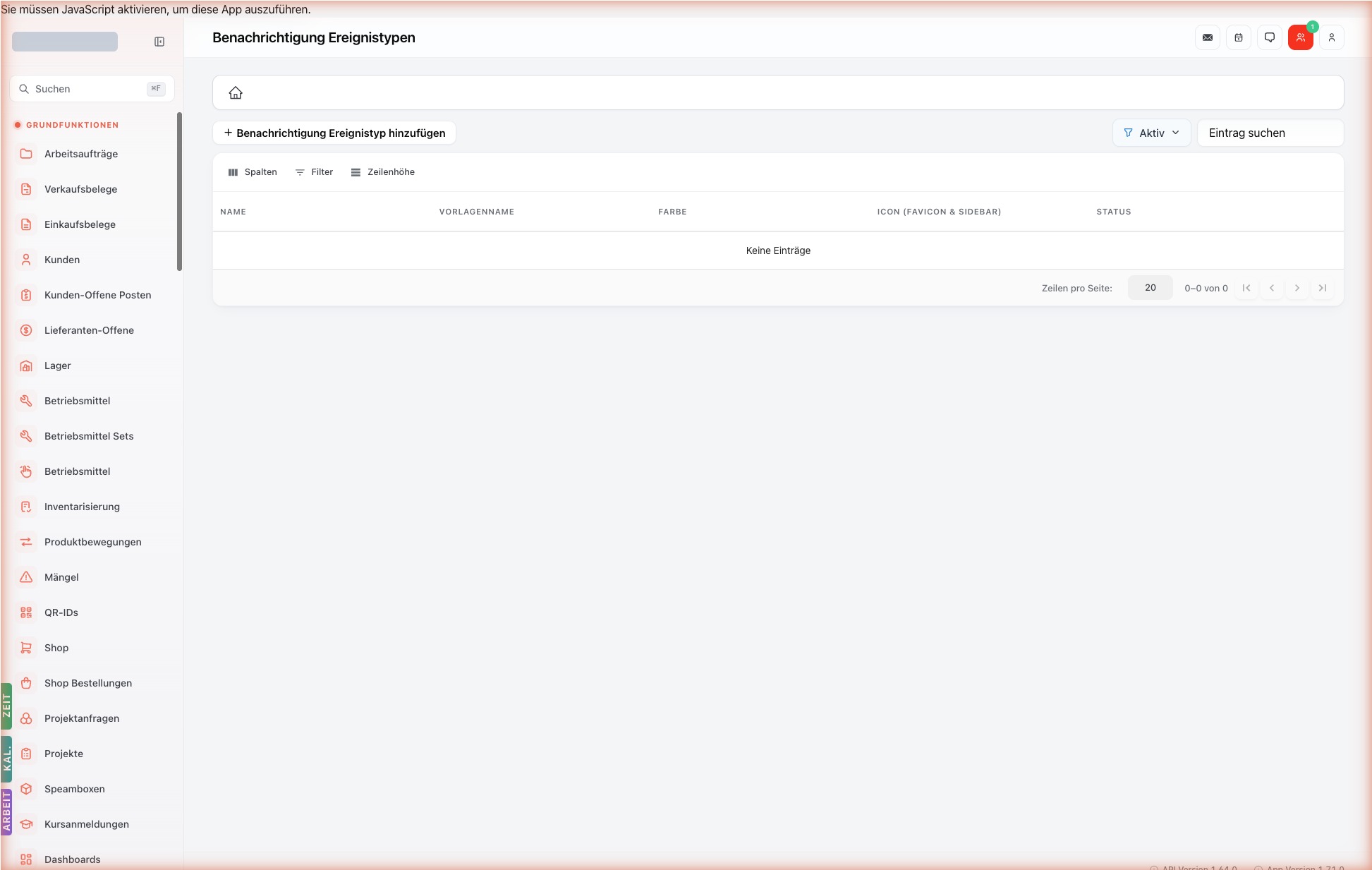 Listenansicht — notification-event-types