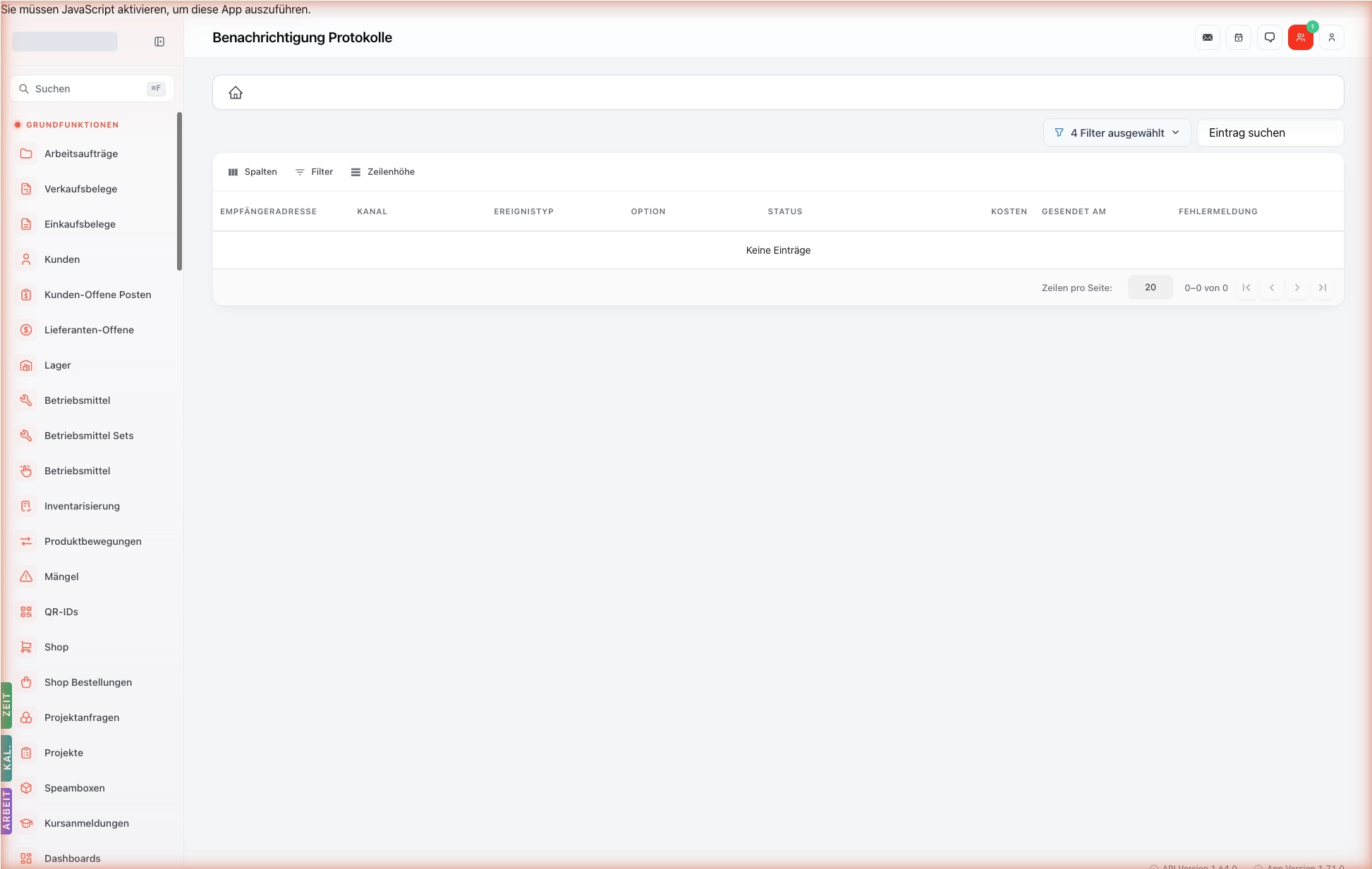 Listenansicht — notification-logs