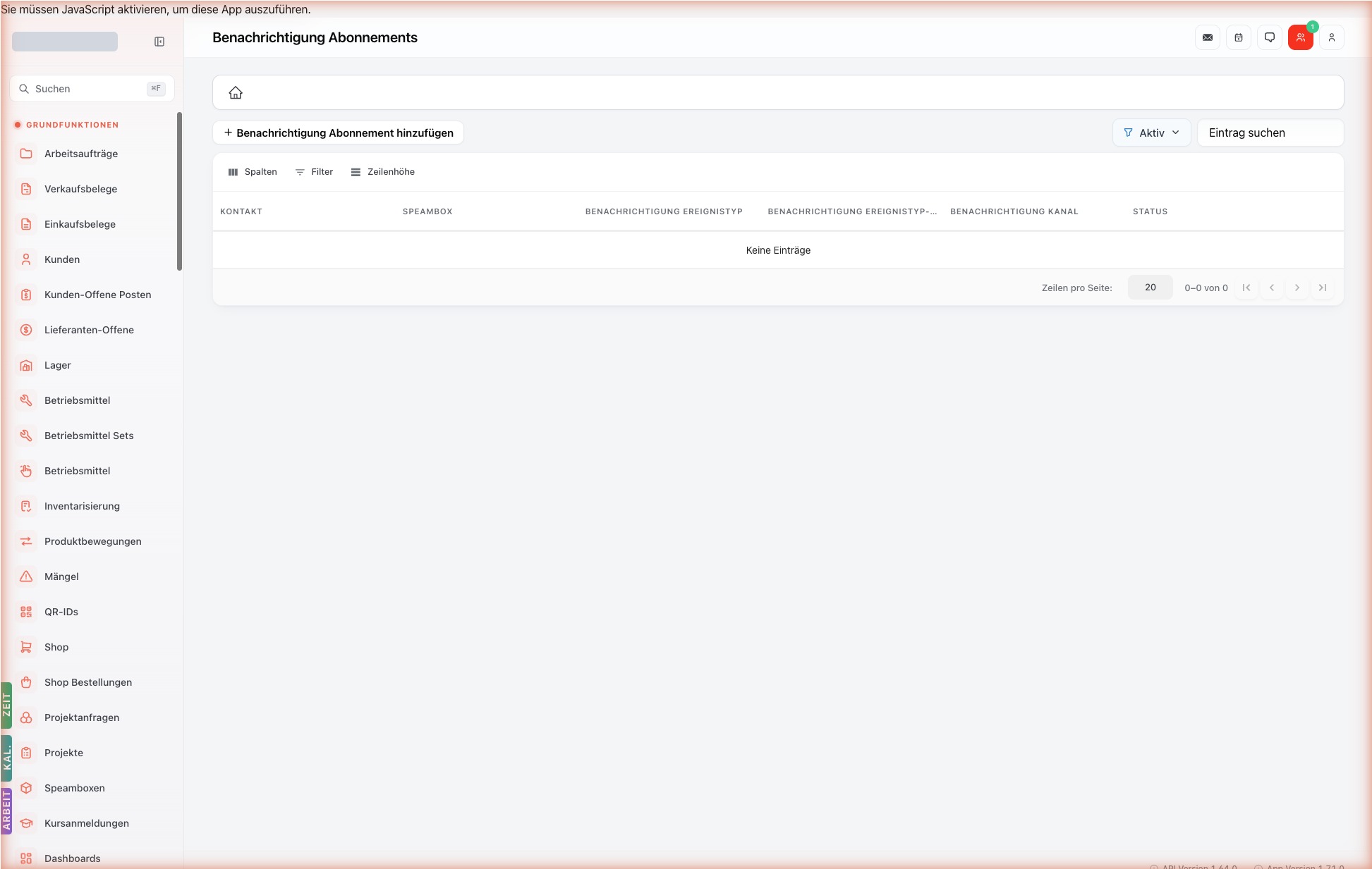 Listenansicht — notification-subscriptions