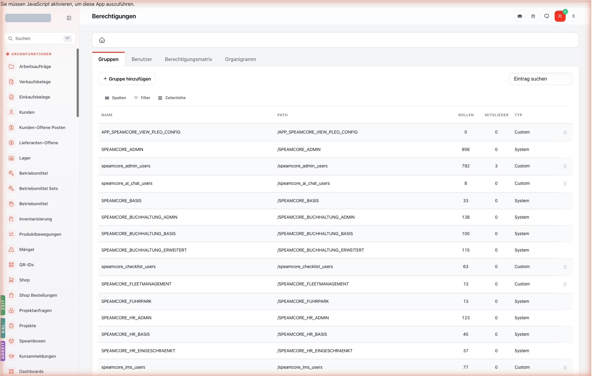 Listenansicht — permission-editor