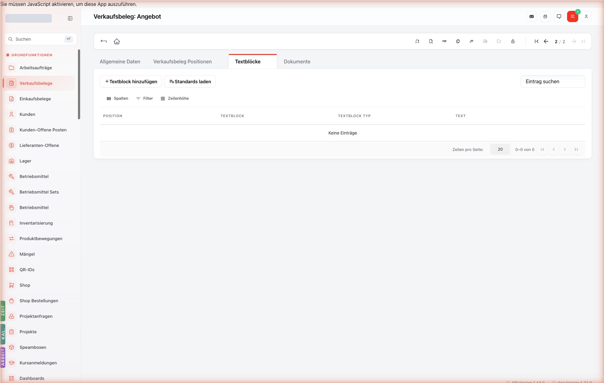 Listenansicht — sales-documents-text-blocks