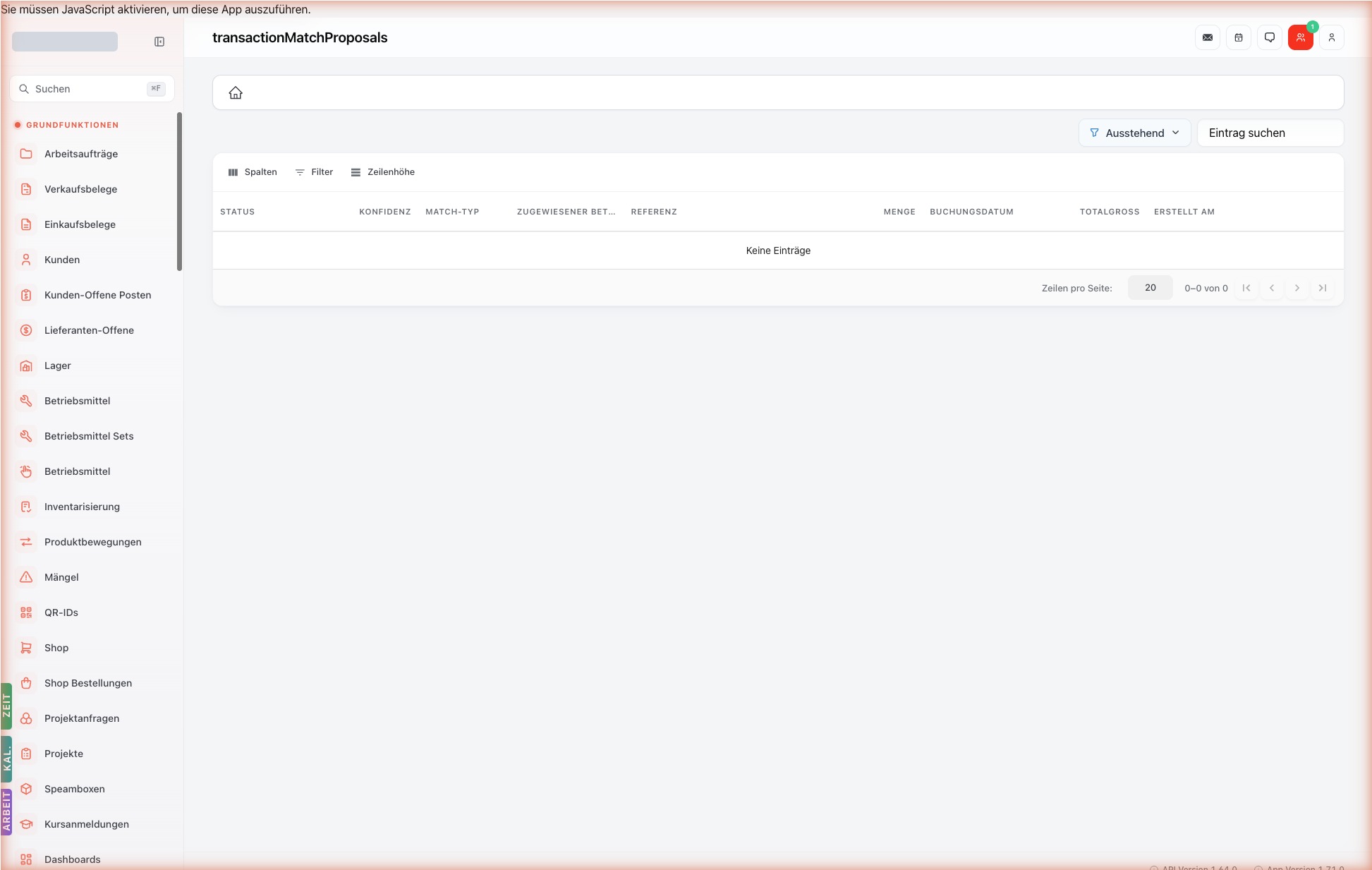 Listenansicht — transaction-match-proposals