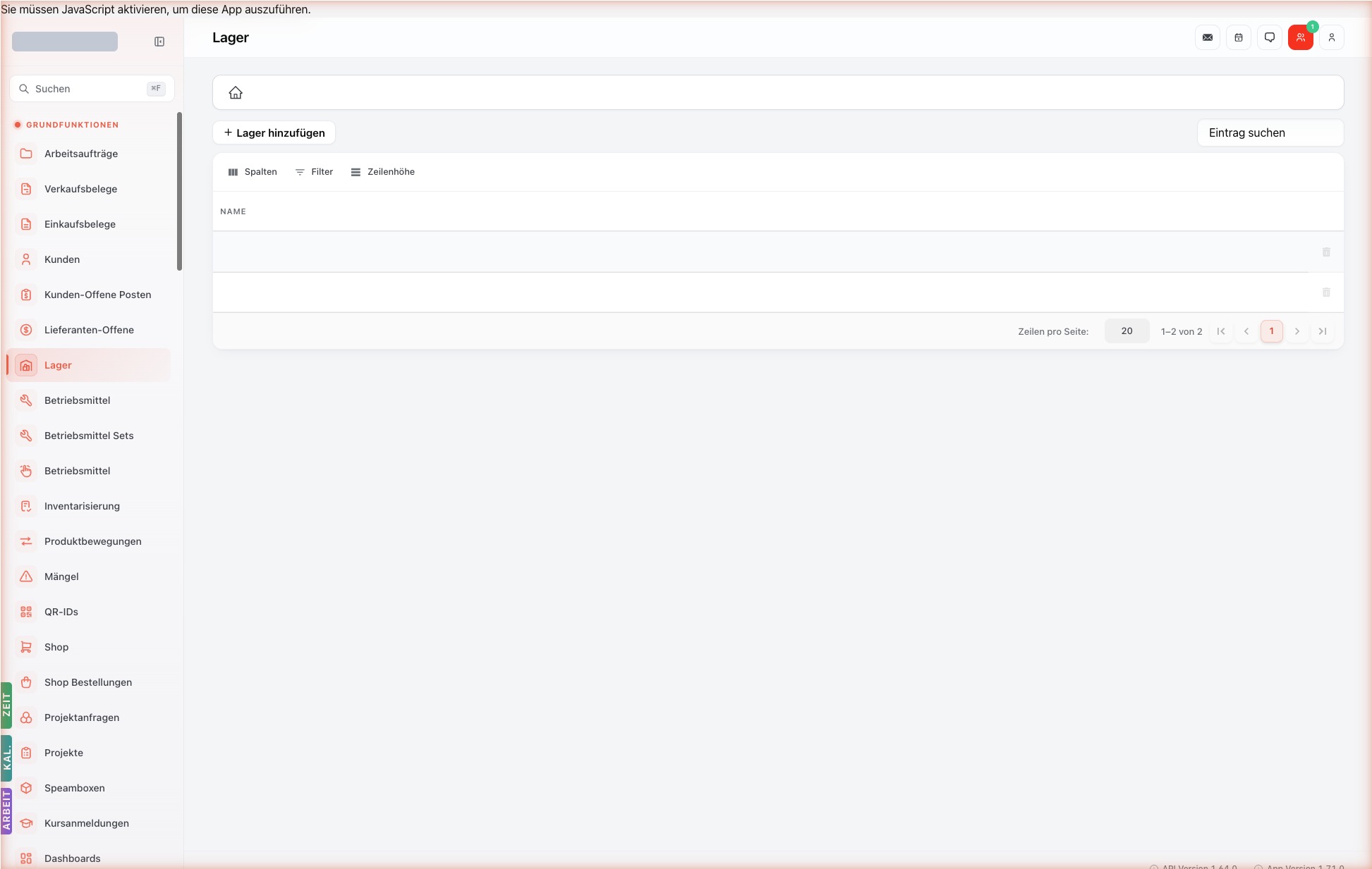 Lager-Liste mit DataGrid und +-Button