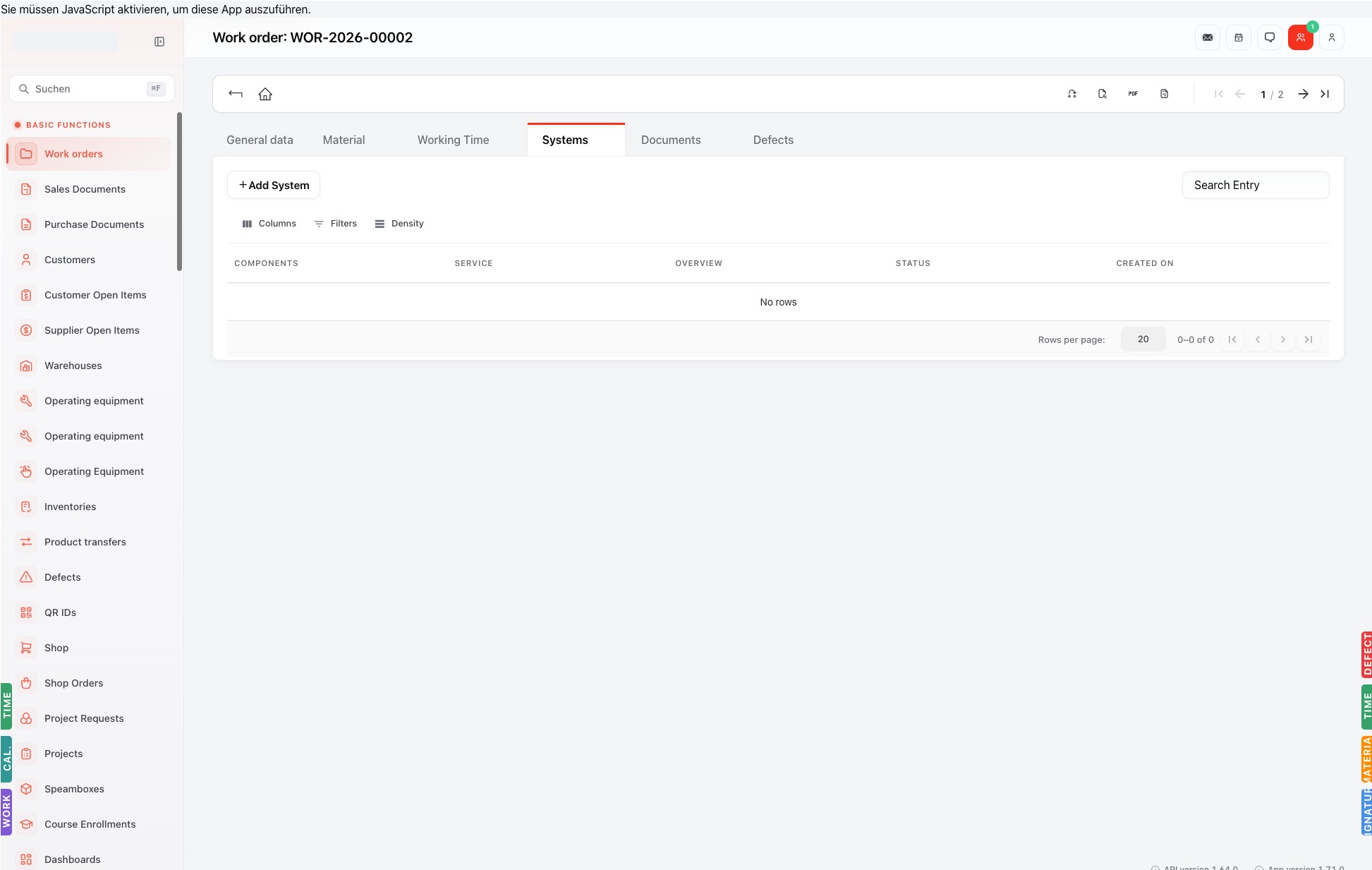 Listenansicht — workorders-systems